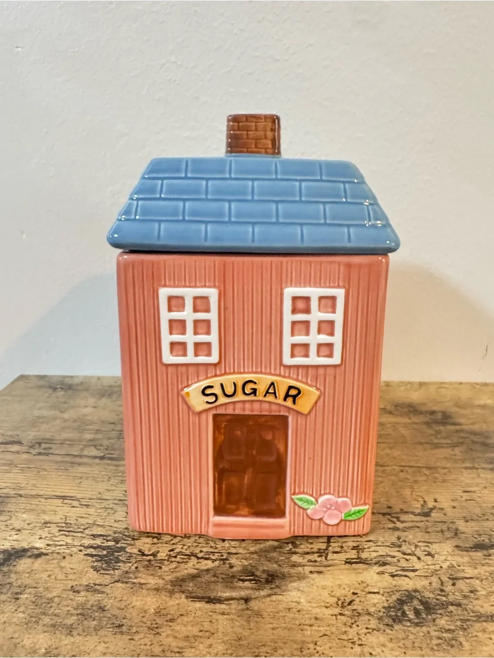 Cottage House Canister Set | Sugar & Tea | Pink & Blue